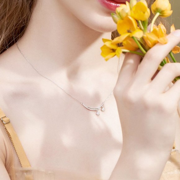 NEW 925 Sterling Silver Diamond Star Necklace - Picture 6 of 8